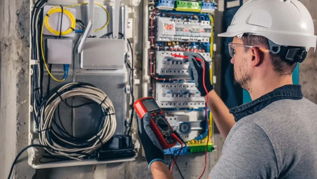 Profissional Eletricista da Flix Home a testar um quadro elétrico com equipamentos modernos | problemas comuns nas casas